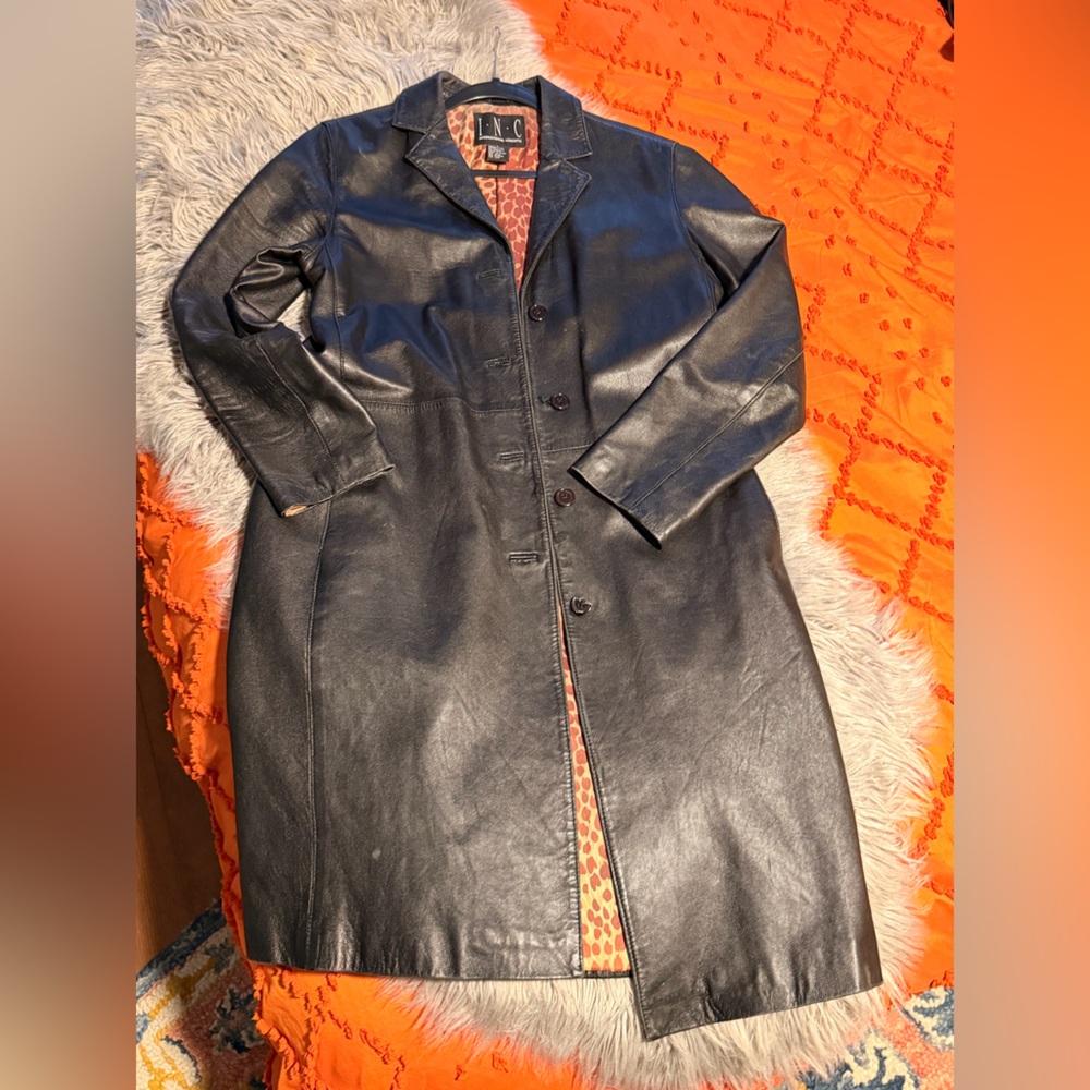 INC International Concepts Black Leather Trench Coat